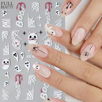 Наклейки для ногтей «Паук на Хэллоуин» Цветочные растения Наклейки для дизайна ногтей Цветочные листочки Весенние слайдеры Маникюрный декор Череп Сердце