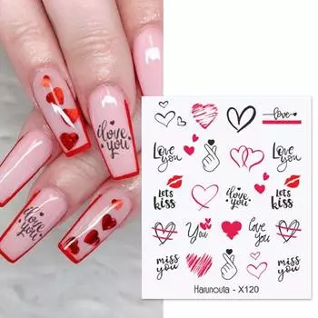Наклейки для ногтей романтические 3D эффекты креативные листья цветок любовь дизайн Валентина наклейки для ногтей с водой для девочек 11
