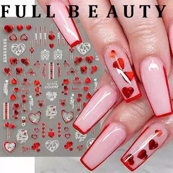 Наклейки для ногтей Роза Сердце Нейл-арт Наклейки Цветочные Красные Слайдеры Маникюр Декор