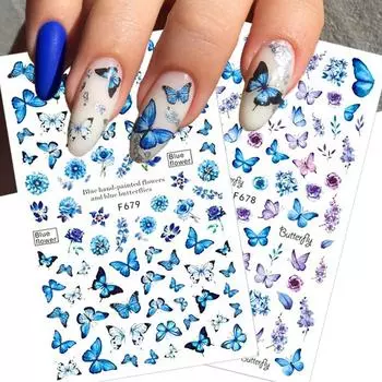 Наклейки для ногтей с бабочками, красочные бабочки, самоклеящиеся слайдеры для переноса, обертывания, маникюр, фольга, украшения «сделай сам» F677