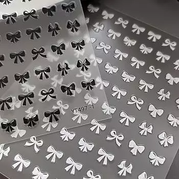 Наклейки для ногтей с бабочкой, изысканные, универсальные, ретро, черно-белые, с бантом, с плоским рисунком, клейкая лента для ногтей, дизайн ногтей своими руками 1