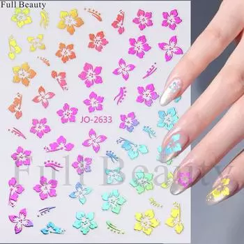 Наклейки для ногтей с цветами, наклейки для дизайна ногтей, разноцветные слайдеры, декор для маникюра