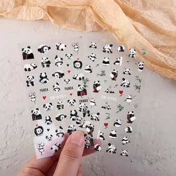Наклейки для ногтей с пандой, мультяшные аксессуары для ногтей, милые украшения для ногтей, подарок 5D-K251