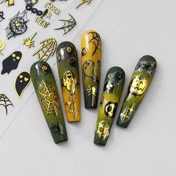 Наклейки для ногтей с пауками, дизайн на Хэллоуин, призрачный череп, паутина, наклейки для ногтей с тыквами, очаровательные наклейки для маникюра