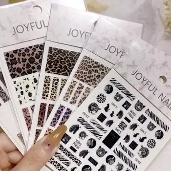 Наклейки для ногтей с яркими 3D-эффектами, ультратонкие популярные леопардовые ползунки, художественные украшения с животными 2