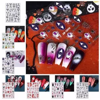 Наклейки для ногтей с рисунком паука на Хэллоуин Темные глаза демона Наклейки для ногтей на Хэллоуин Рельефный маникюрный салон SW-5D98