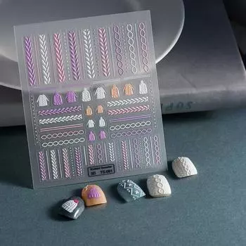 Наклейки для ногтей с трехмерным рельефом, узорами из ниток, линиями, наклейками для дизайна ногтей, клеем-основой и наклейками для ногтей TS-001
