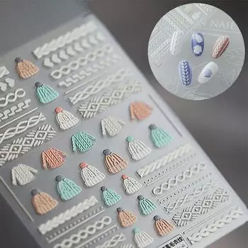 Наклейки для ногтей, свитер, ткань, 5D наклейки для ногтей, тисненные зимние вязаные художественные украшения 8*10.3cm