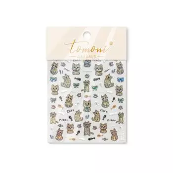 Наклейки для ногтей Tomoni Cat Eye - Популярный японский детский дизайн с маленьким рыжим котенком