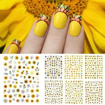 Наклейки для ногтей в форме подсолнуха, 3D-эффект, ультратонкие цветы, цветочные наклейки для ногтей, водные наклейки A