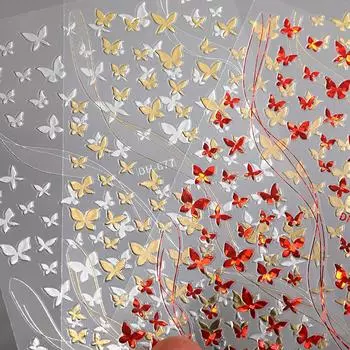 Наклейки для ногтей в виде бабочек, носящие доспехи, развевающиеся бабочки, самоклеящиеся наклейки, штампованные серебряные наклейки для ногтей серебряный