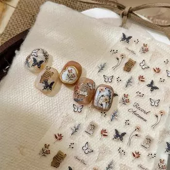 Наклейки для ногтей в виде бабочек, слайдеры с ретро-рельефом, самоклеящиеся подвески для ногтей, наклейки для украшения ногтей своими руками, стереоскопические A3