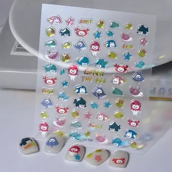 Наклейки для ногтей в виде желе с изображением звезды «Ракушка» и океана Украшения для ногтей в виде дельфина и океана Наклейки для ногтей в виде океана для женщин и девочек White-Embossed