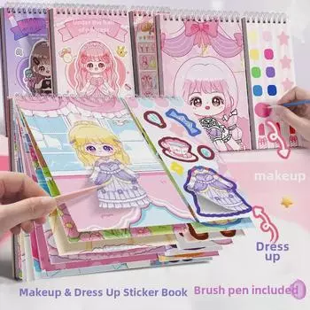 Наклейки для одевалок принцесс и книга макияжа для девочек 3-6 лет