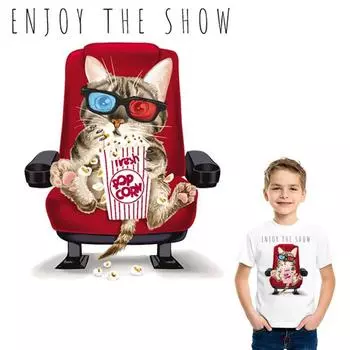 Наклейки для одежды, наклейки для одежды «Кошка на троне», полосатая футболка «сделай сам», моющиеся аппликации для одежды, термоперенос 6.4x8 cm