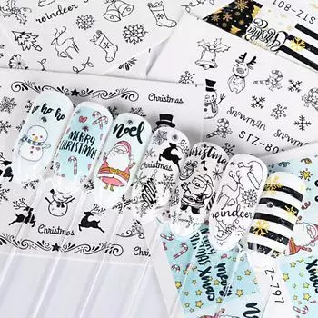 Наклейки для переноса воды, наклейки для ногтей, Санта-Снеговик, зимний маникюрный декор «сделай сам»,