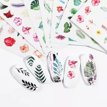 Наклейки для переноса воды, наклейки с цветами и листьями, летний маникюрный декор «сделай сам», разноцветный
