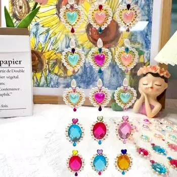 Наклейки для татуировок с драгоценными камнями для лица, одноразовые украшения для макияжа с бриллиантами, акриловые наклейки для дрели, наклейки для глаз телефона