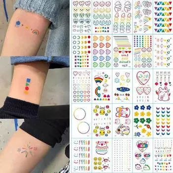 Наклейки для татуировок, водонепроницаемые, долговечные, Радужный смайлик, маленькие свежие наклейки для рисования тела, вечерние использования G