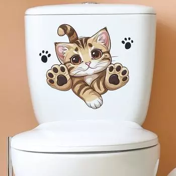 Наклейки для туалета с изображением мультяшного кота, декоративные настенные наклейки для ванной комнаты, самоклеящиеся 29*29CM/fun-m146