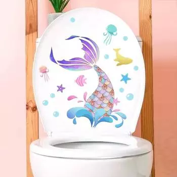 Наклейки для унитаза, легко отклеивающиеся, с рисунком в виде рыбьего хвоста, самоклеящиеся, легко снимаются, не оставляя следов