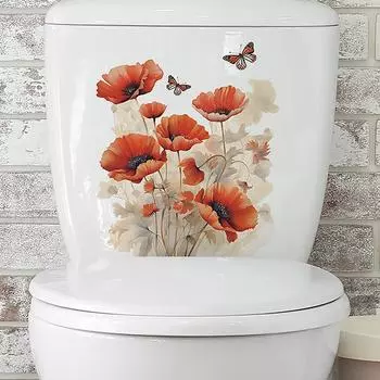 Наклейки для ванной комнаты и туалета, современные минималистичные цветы, самоклеящиеся картины для украшения ванной комнаты 1PCS