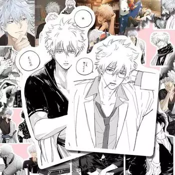 Наклейки GINTAMA черно-белые, 48 шт. (не повторяется), водостойкий и солнцезащитный крем.