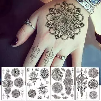 Наклейки Mehndi Индийские цветочные татуировки с хной, наклейки для боди-арта, временные татуировки, черные наклейки для татуировок 02