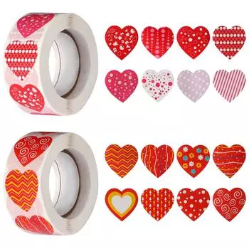 Наклейки METBOU ко Дню святого Валентина Сердце 1000 штук Наклейки-поощрения Наклейки-сердечки Наклейки-подарки ко Дню святого Валентина Наклейки-поощрения Наклейки для блокнотов 16 узоров