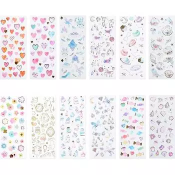 Наклейки милые блестящие наклейки для ноутбука смартфона набор из 12 штук Pstyle. ПСТ-091