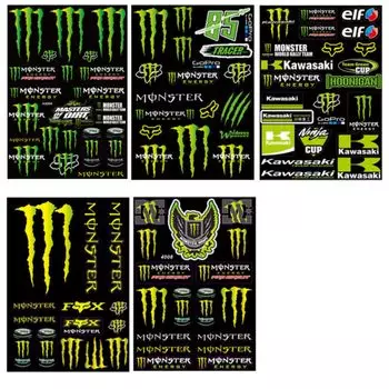 Наклейки Monster Energy 5 шт. Наклейки Monster Наклейки на мотоциклы Наклейки на мотоциклетный шлем для автомобиля, скутера, ноутбука Наклейки для мотокросса красный