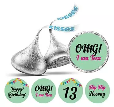 Наклейки на 13-й день рождения Darling Souvenir OMG I Am Teen 190 шт. Шоколадные этикетки своими руками 0.75 Inches Diameter синий