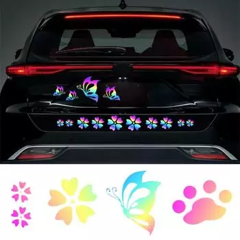 Наклейки на автомобиль Цветок Бабочка Форма Отпечатка ноги Светоотражающий винил Авто Наклейка Водонепроницаемый Наклейка Покрытие Царапины Внешние Аксессуары