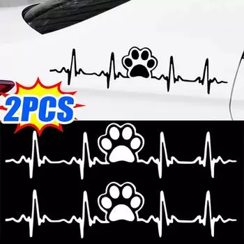 Наклейки на автомобиль Лапа собаки Сердцебиение мотоцикла Украшения для тела Наклейка Личность Электрокардиограмма Мультфильм Животное Лапа Печать Наклейка 1pcs&20x5cm белый