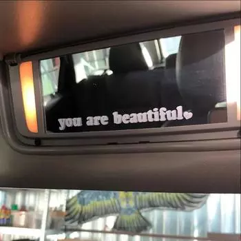 Наклейки на автомобиль Текст You Are Beautiful Украшение интерьера Зеркало заднего вида Модные наклейки Креативные спортивные ПВХ-наклейки Детали 1x10cm чёрный