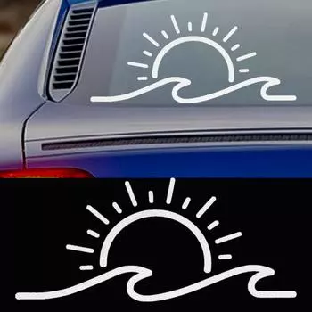 Наклейки на автомобиль «Закат солнца и волны», боковые окна автомобиля, переднее и заднее лобовое стекло, водонепроницаемые наклейки, наклейки для украшения кузова автомобиля, мотоцикла белый