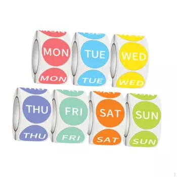 Наклейки на будние дни Food Tab 7 рулонов 3500 шт. Круглые липкие бирки с цветной кодировкой Dot для дома