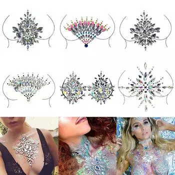 Наклейки на бюстгальтер, клейкие алмазные бусины, накладки на грудь, блестящие наклейки-татуировки A9