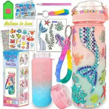 Наклейки на бутылку с водой «Русалка» для детей, набор для рисования со стразами «сделай сам», безопасный набор для творчества и навыков, развивающая игрушка