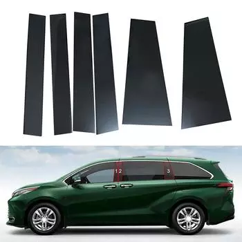 Наклейки на центральную стойку двери автомобиля, окна, стойки для Toyota Sienna 2021 2022, черные аксессуары из углеродного волокна, хромированный стиль