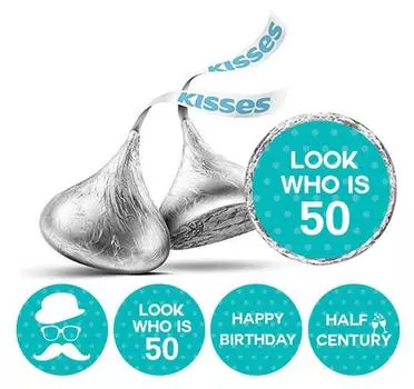 Наклейки на день рождения Darling Souvenir Look Who s 50, 190 шт. для этикеток на шоколадные конфеты 0.75 Inches Diameter синий
