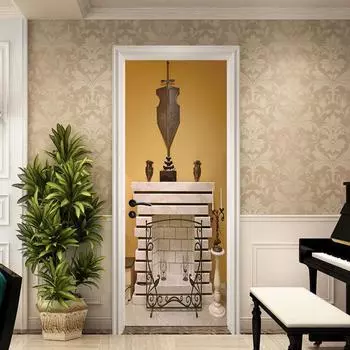 Наклейки на дверь каминной печи в европейском стиле, самоклеящиеся обои, наклейки на стену, съемные виниловые наклейки на стену «сделай сам», наклейки на стену 77X200cm