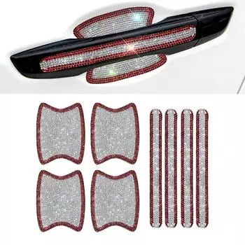 Наклейки на дверные ручки автомобиля со стразами, алмазные автомобильные наклейки для женщин и мужчин, 8 шт., блестящие защитные наклейки на дверные ручки автомобиля со стразами, универсальные красный