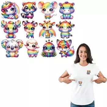 Наклейки на Faric Rainbow Красочные животные Виниловые парки Ropa Heat Press Аппликация Толстовки Наклейки для одежды Diy Термонаклейка