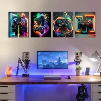 Наклейки на игровую стену, самоклеящиеся неоновые наклейки на стены для видеогеймеров, игровая комната, фон, украшение стены, настенное искусство, игровые картинки для мальчиков, игровая комната A