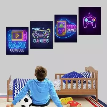 Наклейки на игровую стену, самоклеящиеся неоновые наклейки на стены для видеогеймеров, игровая комната, фон, украшение стены, настенное искусство, игровые картинки для мальчиков, игровая комната A