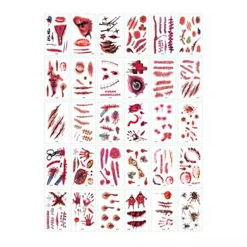 Наклейки на кожу на Хэллоуин, наклейки на кожу для ран, имитация кожи, имитация шрама, имитация ножа, водонепроницаемая наклейка на кожу 30 шт. One Size