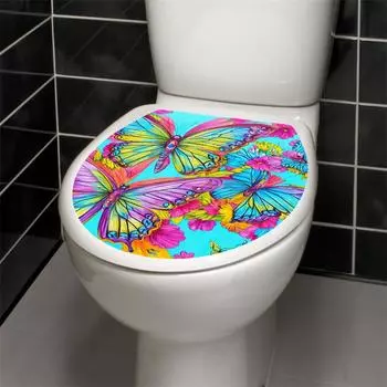Наклейки на крышку унитаза с тропическими зелеными растениями, птицами и цветами, с принтом в виде цветочных бабочек, декор для ванной комнаты, украшение для дома 016