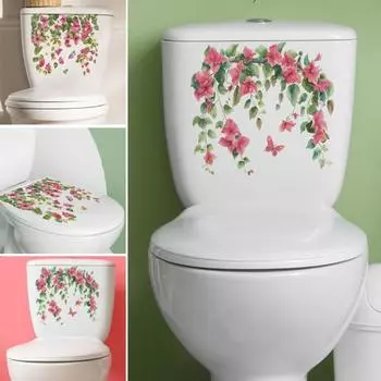 Наклейки на крышку унитаза самоклеящиеся цветы бабочки настенные наклейки водонепроницаемые устойчивые к разрывам наклейки декор для