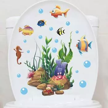 Наклейки на крышку унитаза, самоклеящиеся ПВХ-наклейки, виниловые художественные украшения, креативные подводные животные и растения